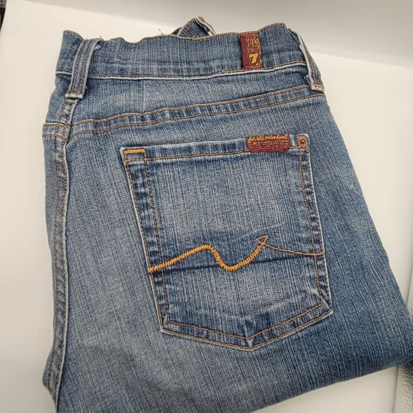 7 For All Mankind Bootcut Womens 28 Rise 8" Denim Flare Stretch Blue Stretchy - Picture 4 of 12